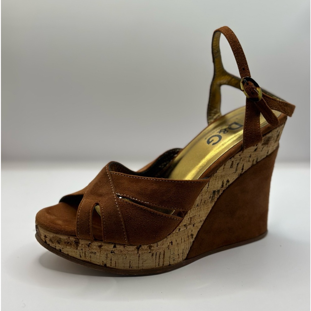 DOLCE & GABBANA / D & G - Brown Suede Platform Wedge with Cork Heel